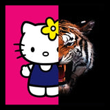 Hello Kitty, Don't Bite the Hand That Feeds You Original Hand-Painted Artwork | Pop Art Tiger Mixed Media on Canvas | Mofisto